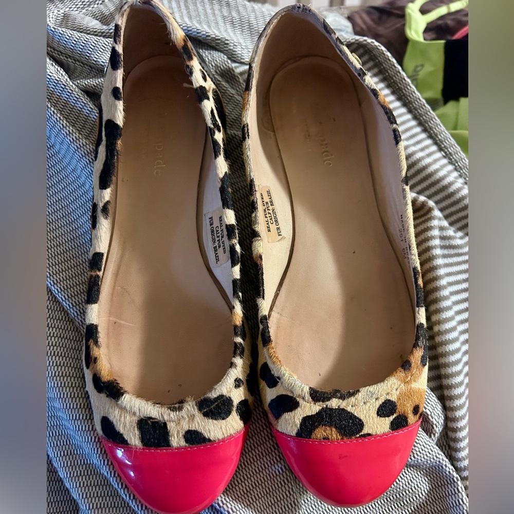 Kate Spade Animal Print Flats with Vibrant Pink Toe